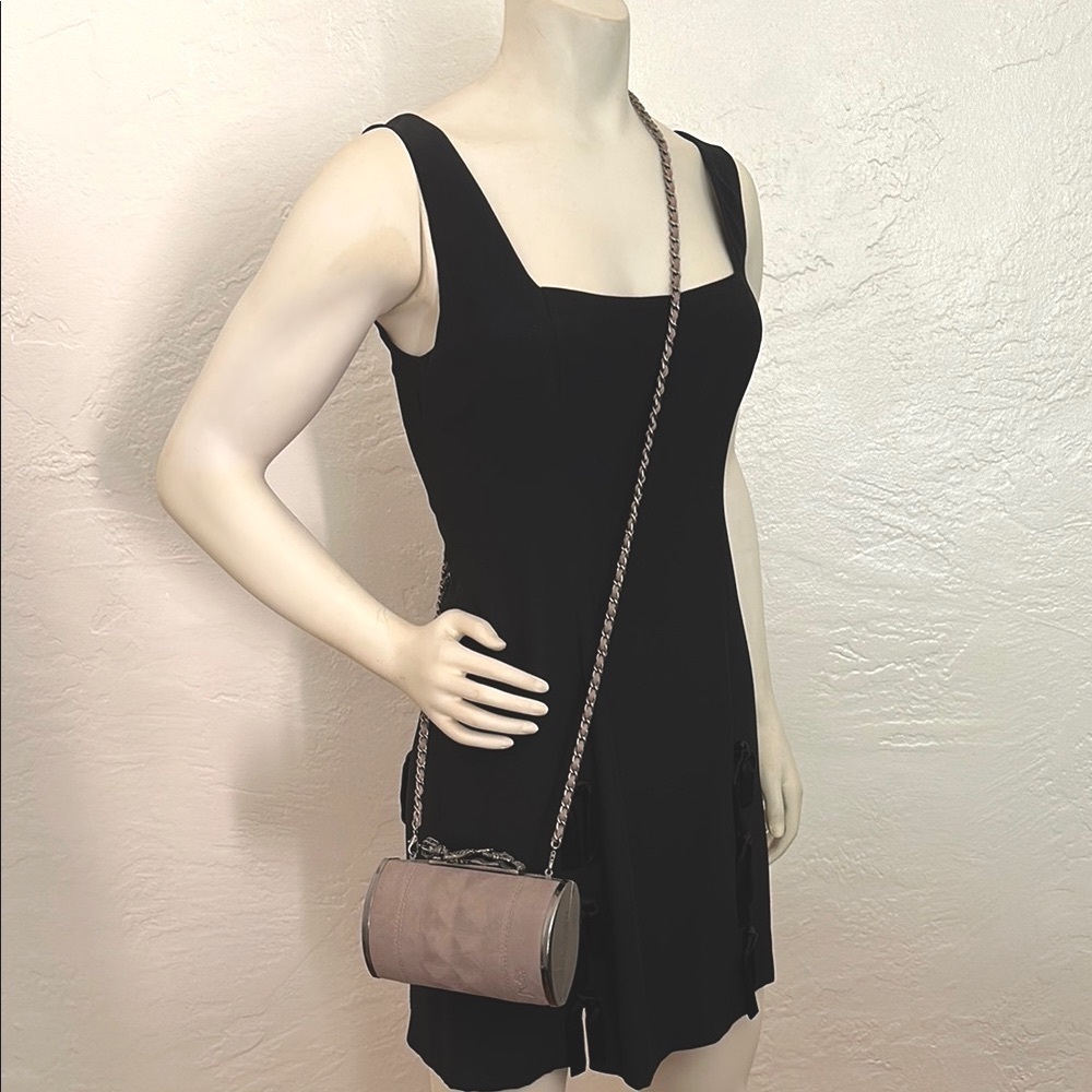 Religion taupe leather covered box bag Clutch with skeleton clasp & Chain Strap - Picture 5 of 12